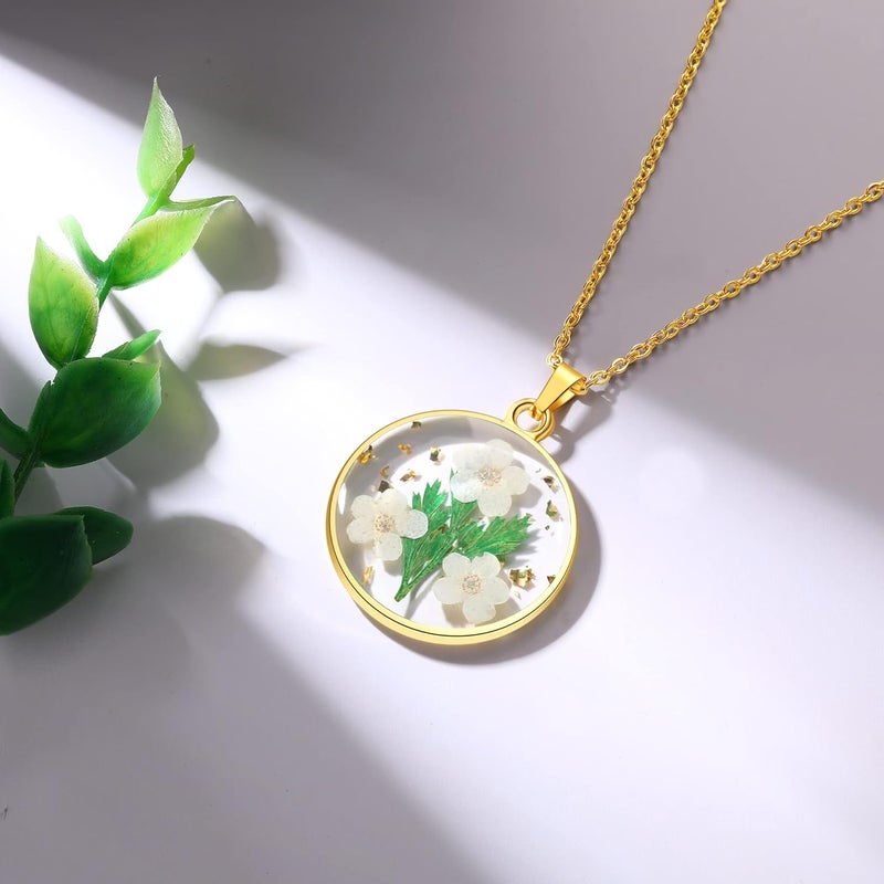 AUNTESIGN Store Forget-Me-Not and Queen Anne's Lace Pressed Wildflower Necklace | Birth Month Real Flower Necklace | Gold/Silver Pressed Flower Jewelry | Personalized Handmade Jewelry - Image 2